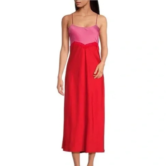 Gianni Bini Dresses & Skirts - Gianni Bini x DANNIJO Helena Satin TwoTone Color Block ScoopNeck Midi SlipDress